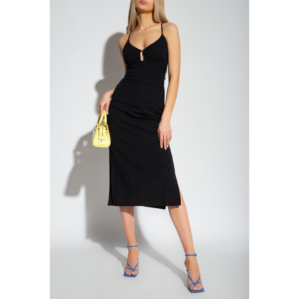 Samsoe Holly Dress Sleeveless Open Back Midi Slim Fit Linen In Black Size Small